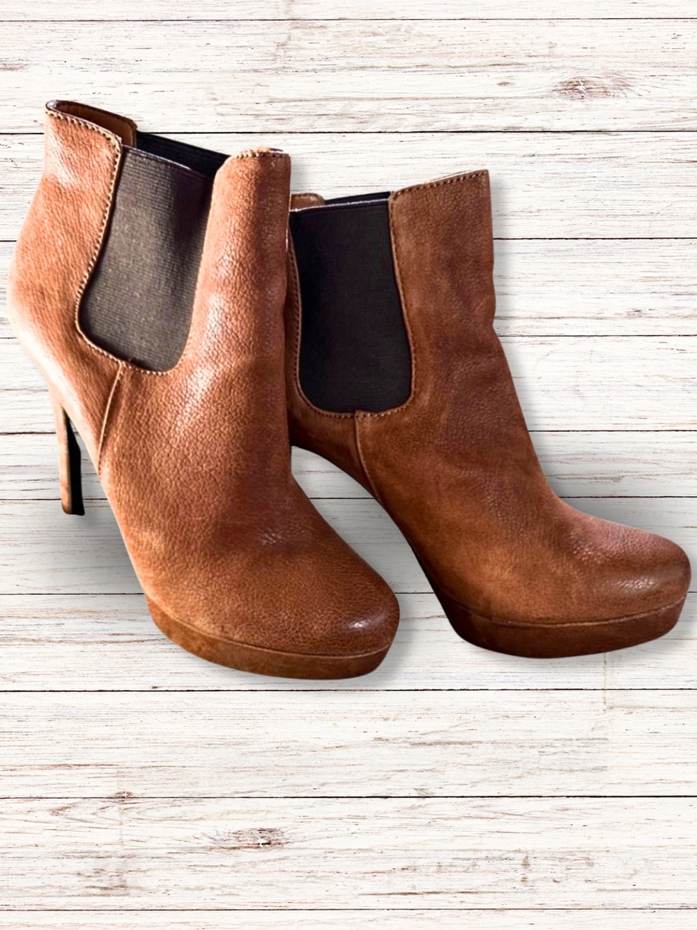 GIANNI BINI BOOTIES Brown Leather Platform High Heeled Ankle Women’s Size 9.5